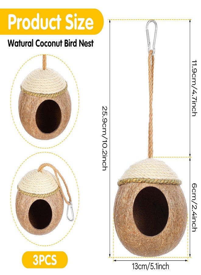 wutfuooo 3 Pcs Natural Coconut Bird Hide Nest Hut for Cage with Woven Straw Bird Parakeet Coconut Fiber Hanging Birdhouse Cage Habitats Decor for Parrot Cockatiel Lovebird Finch Squirrel Hamster - Image 2